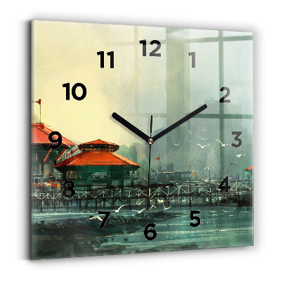 Horloge murale carrée Village de pêcheurs