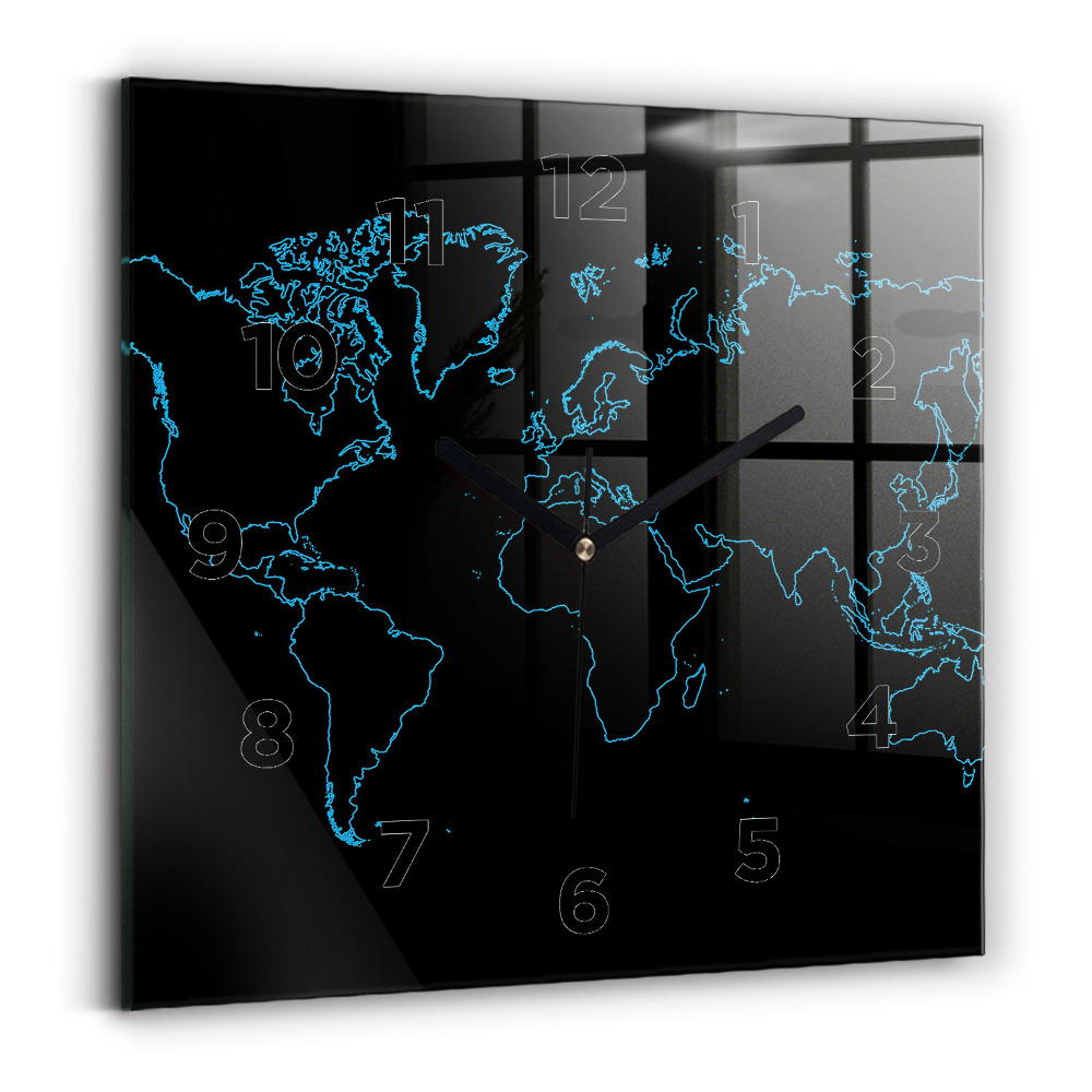 Horloge murale carrée Contours d'une carte du monde