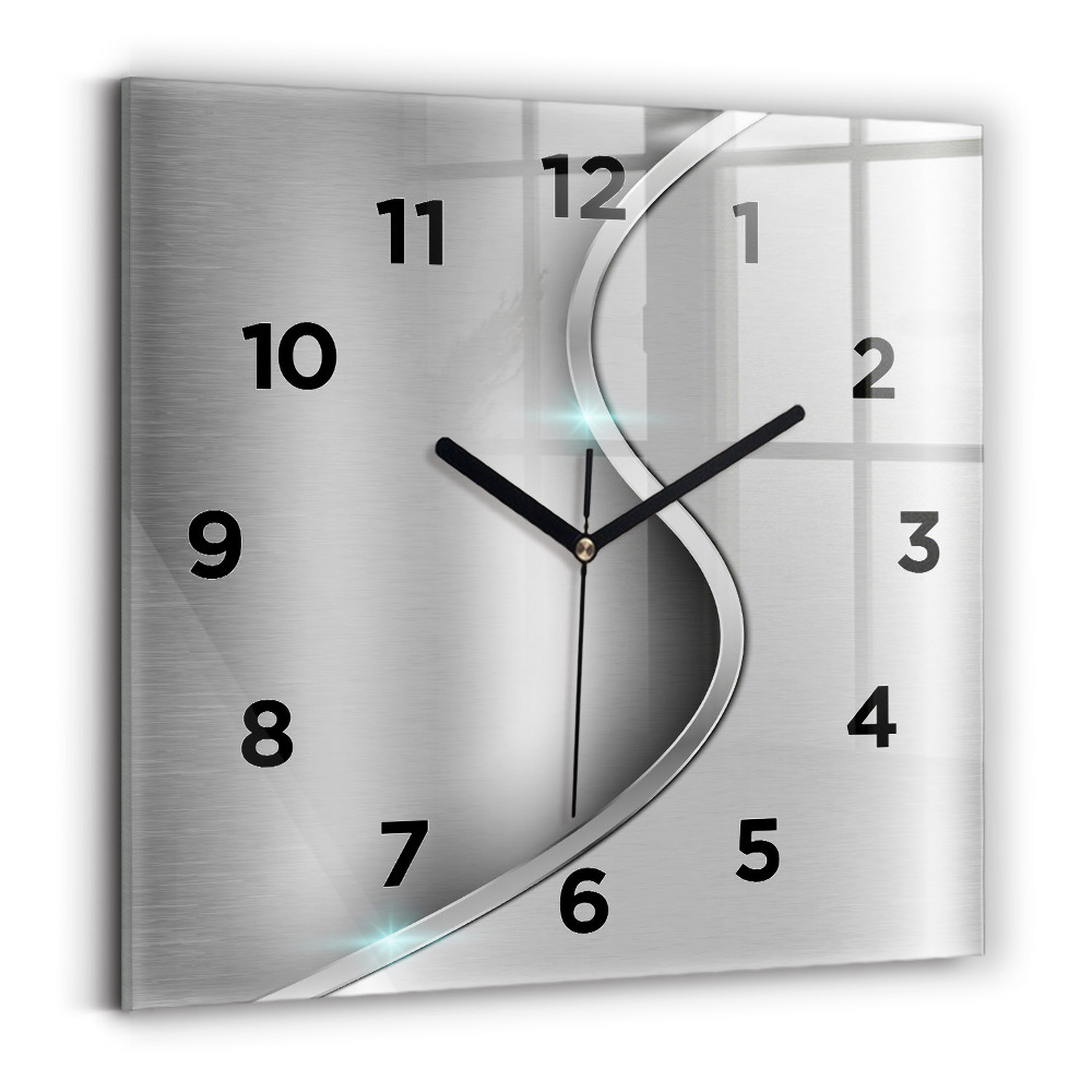 Horloge carrée en verre Abstraction en métal gris