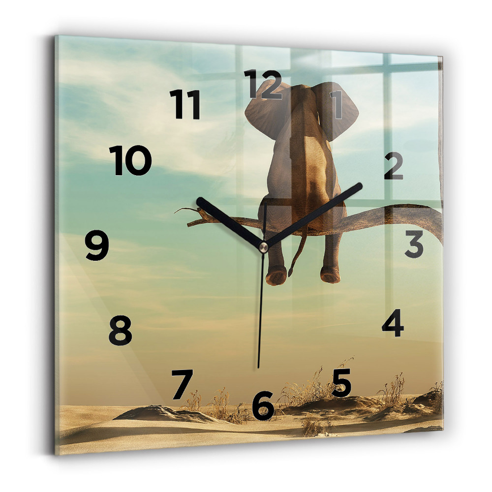 Pendule carrée en verre Éléphant dans un arbre