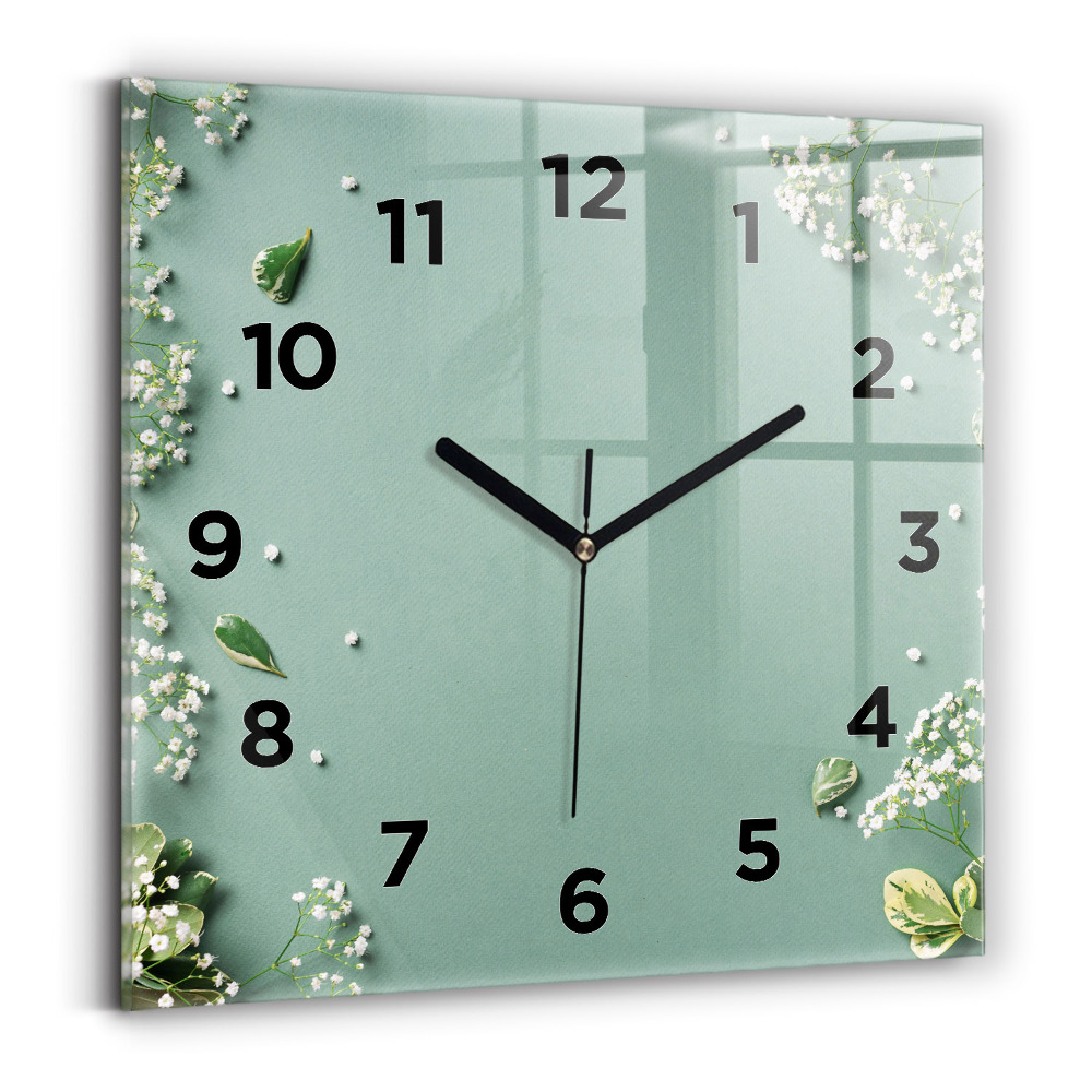 Horloge carrée en verre Fleurs délicates