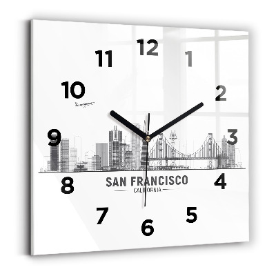 Horloge carrée en verre Ligne d'horizon de San Francisco