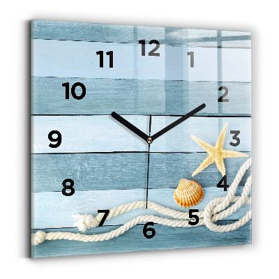 Horloge murale carrée Planches rayées et coquillage