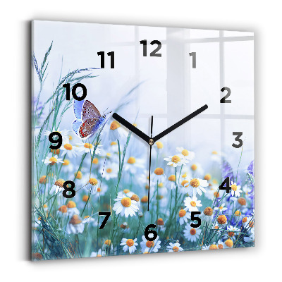 Horloge murale carrée Papillon dans une prairie