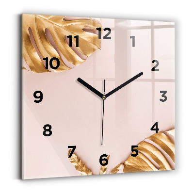 Horloge murale carrée Feuilles tropicales dorées