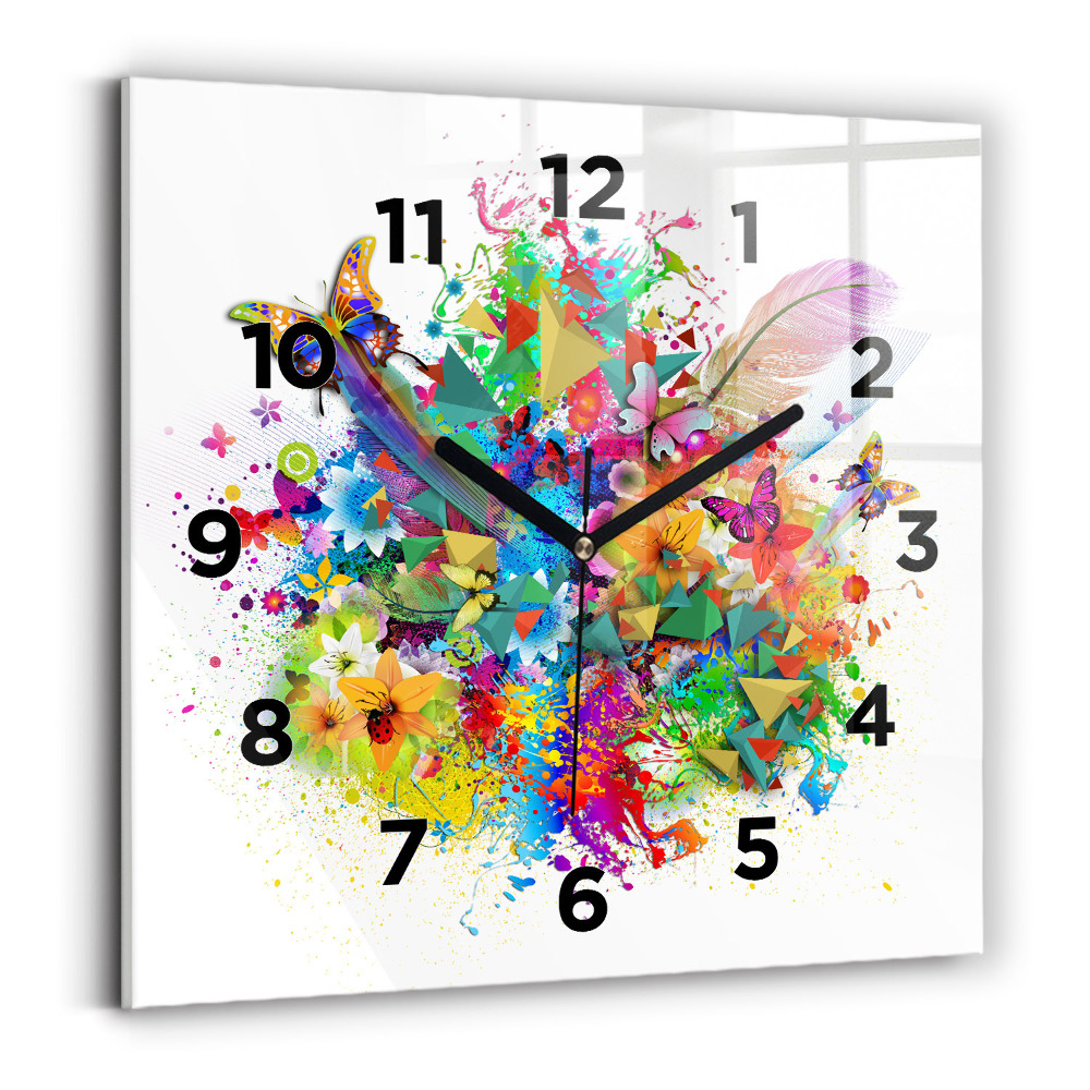 Horloge murale carrée Harmonie florale avec papillons