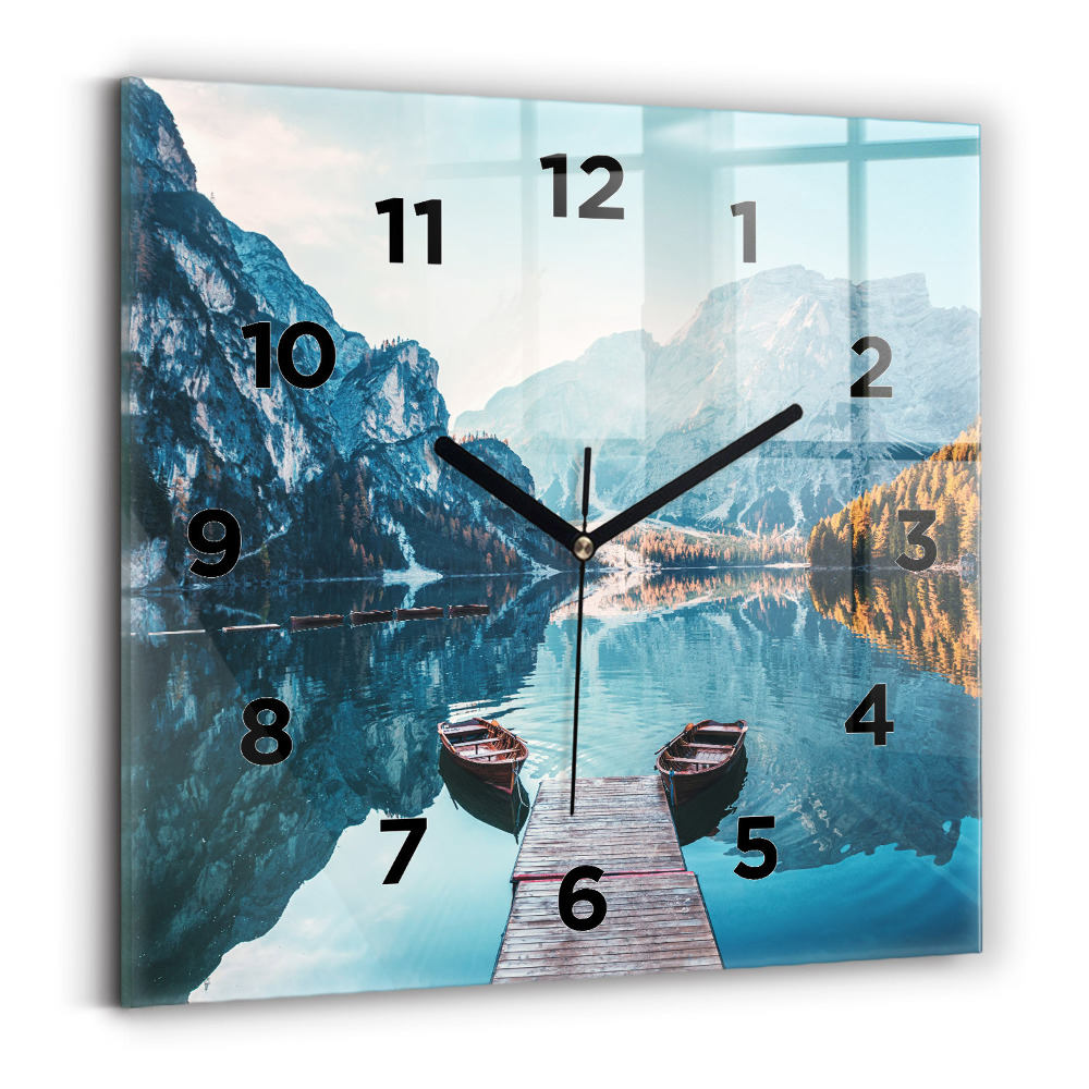 Horloge carrée en verre Bateaux sur un lac