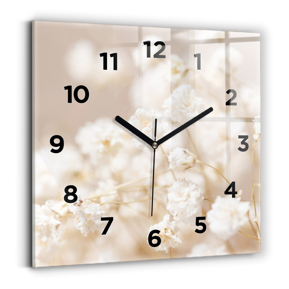 Horloge carrée en verre Petites fleurs blanches