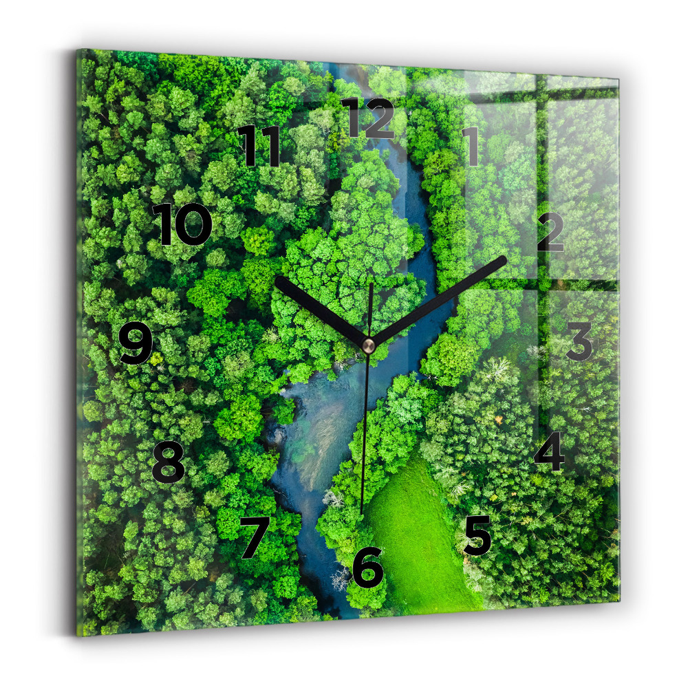 Horloge murale carrée Rivière dans une forêt