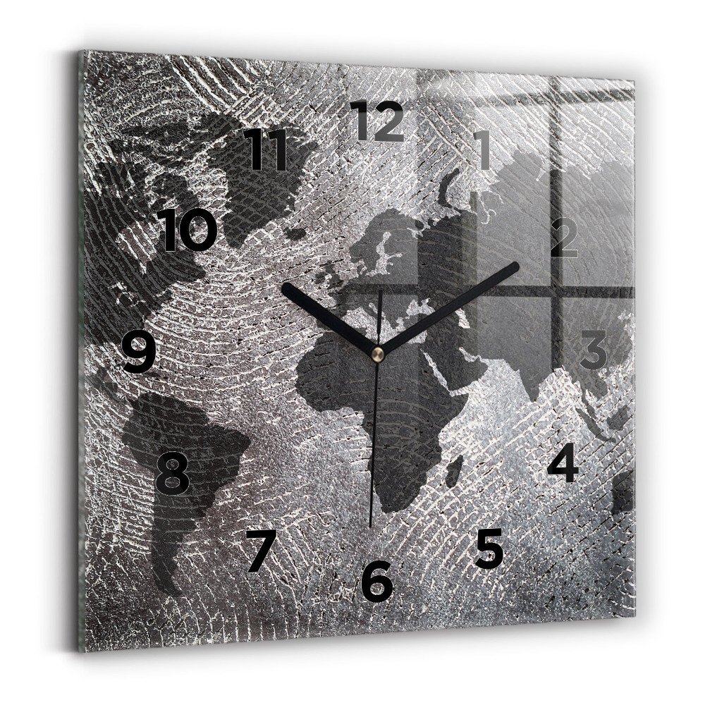 Horloge carrée en verre Carte du monde en béton