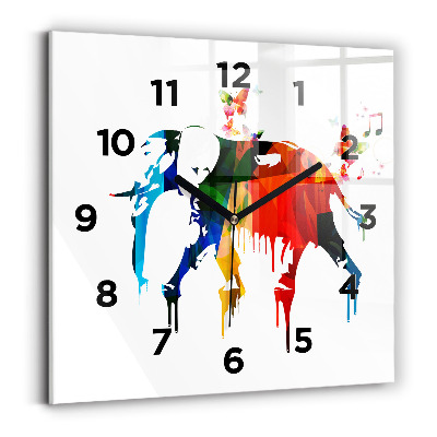 Pendule carrée en verre Eléphant peint en couleur