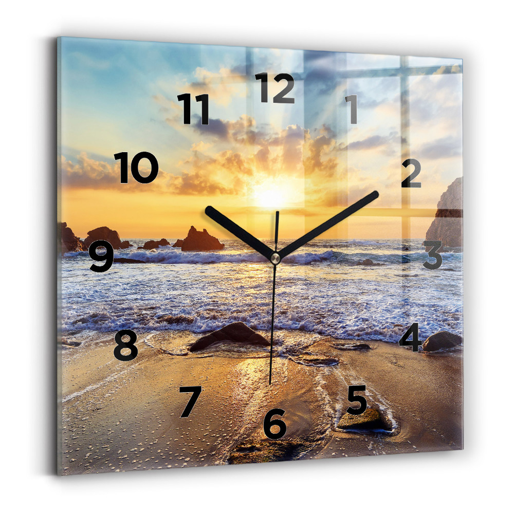 Pendule carrée en verre Coucher de soleil sur la plage