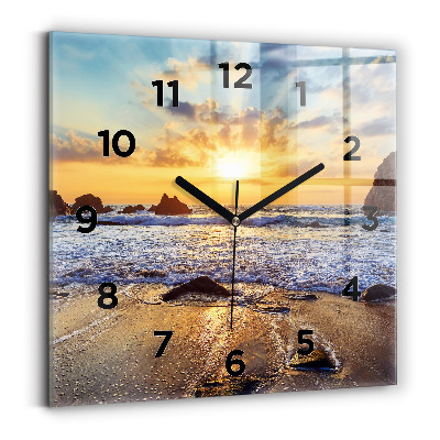 Pendule carrée en verre Coucher de soleil sur la plage