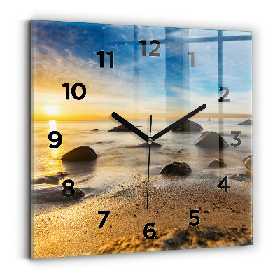 Horloge carrée en verre Lever de soleil sur la mer Baltique