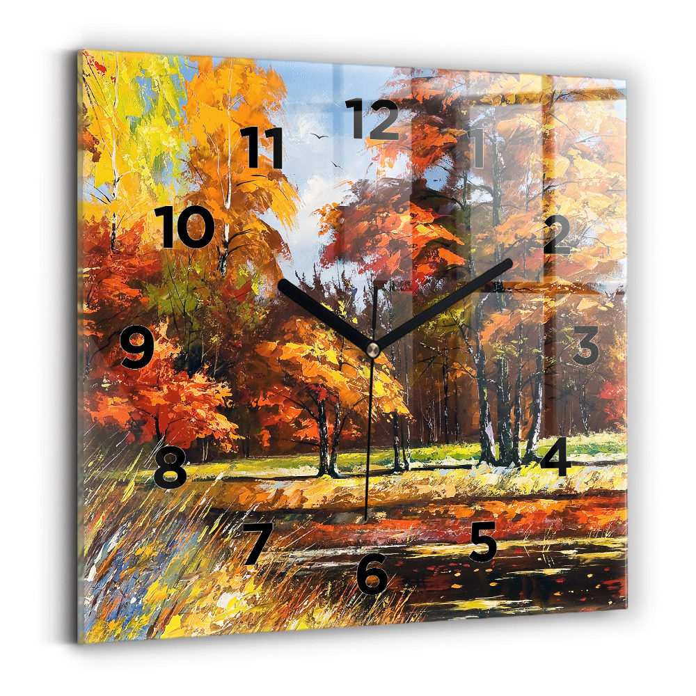 Pendule carrée en verre Paysage d'automne avec rivière