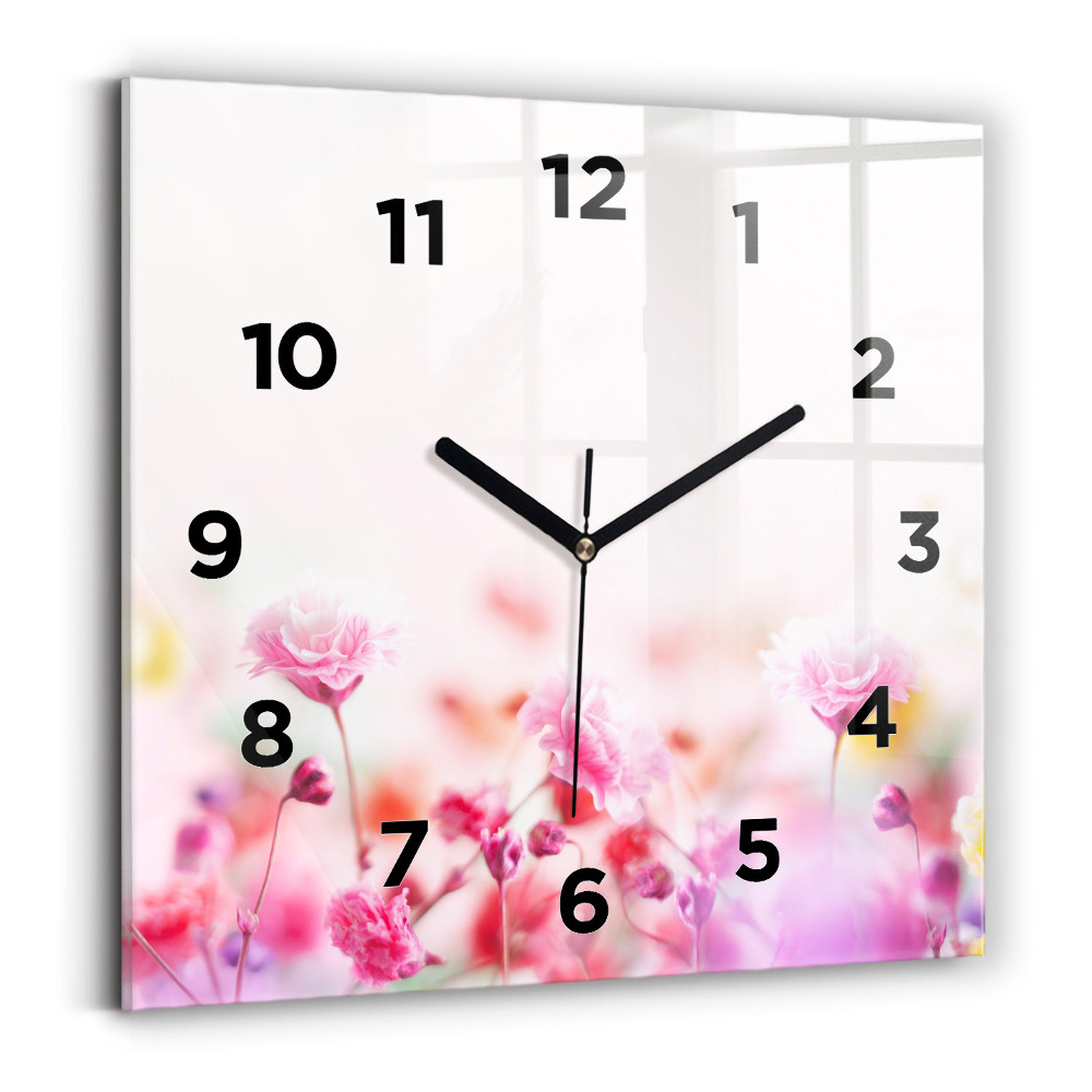 Pendule carrée en verre Fleurs dans une prairie