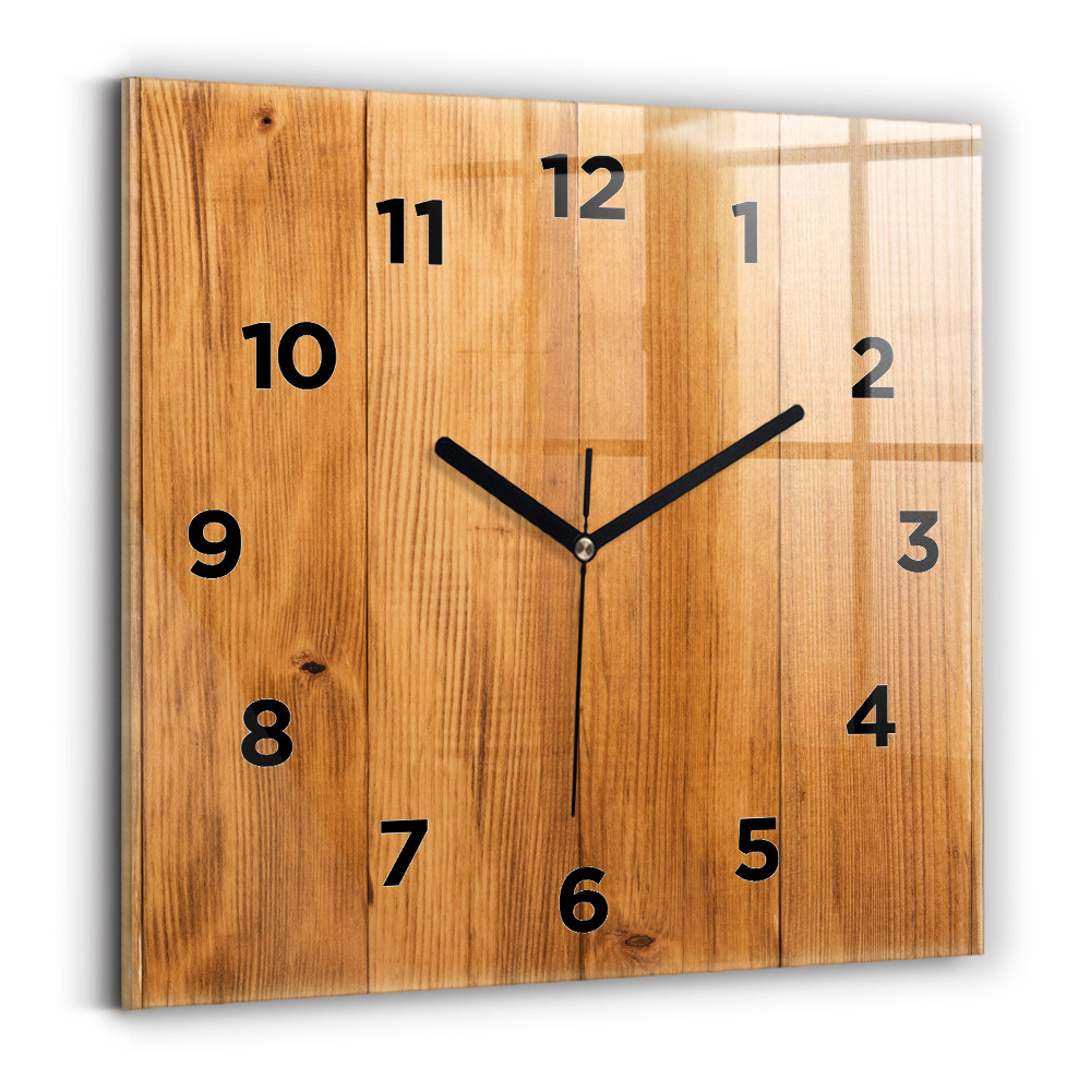 Horloge carrée en verre Planches en bois