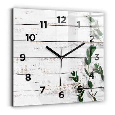 Horloge carrée en verre Planches en bois clair