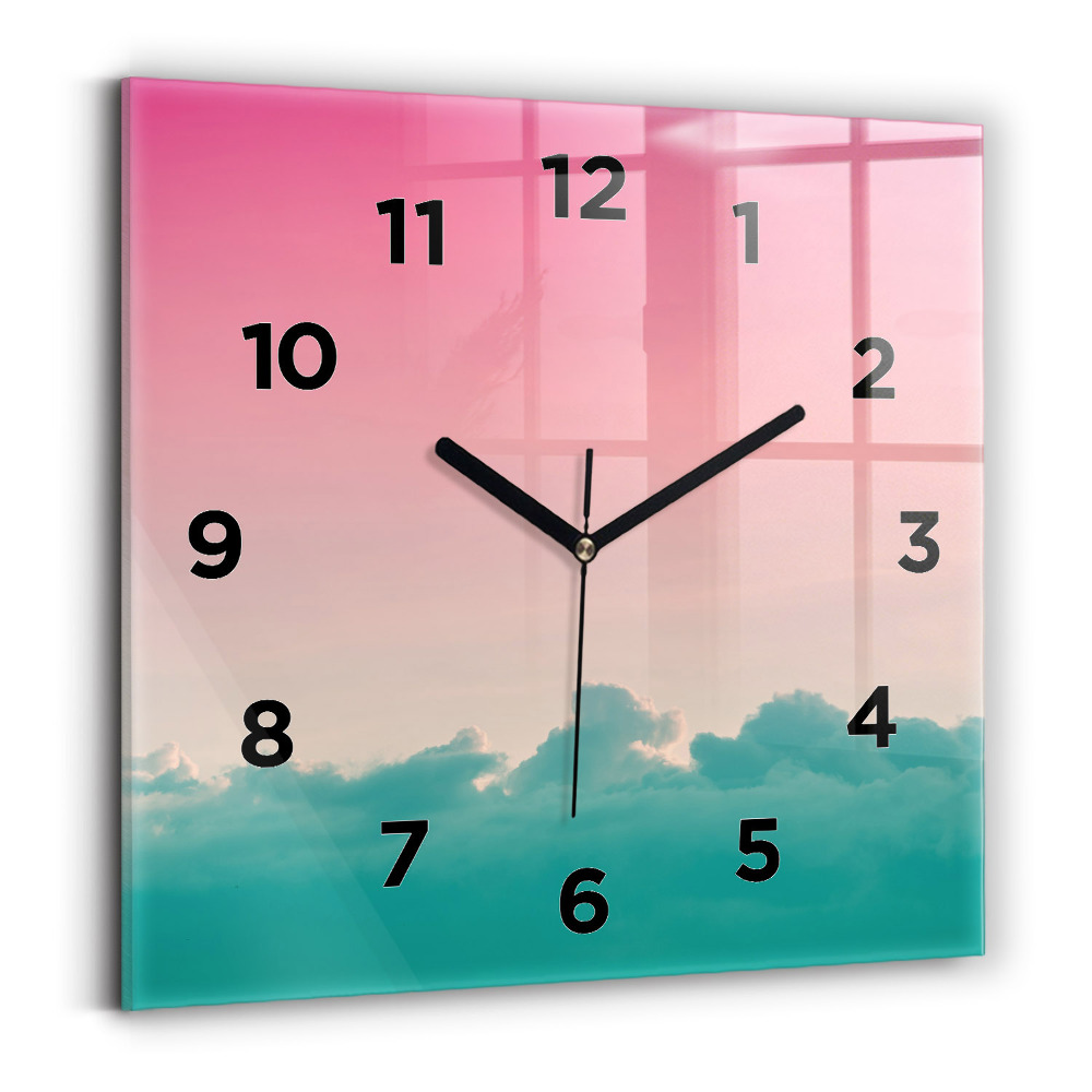 Horloge carrée en verre Dégradé de ciel et de montagne