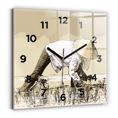 Pendule carrée en verre Femme cueillant du riz