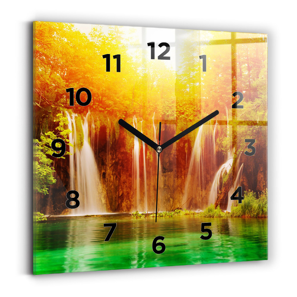 Pendule carrée en verre Vue d'une cascade
