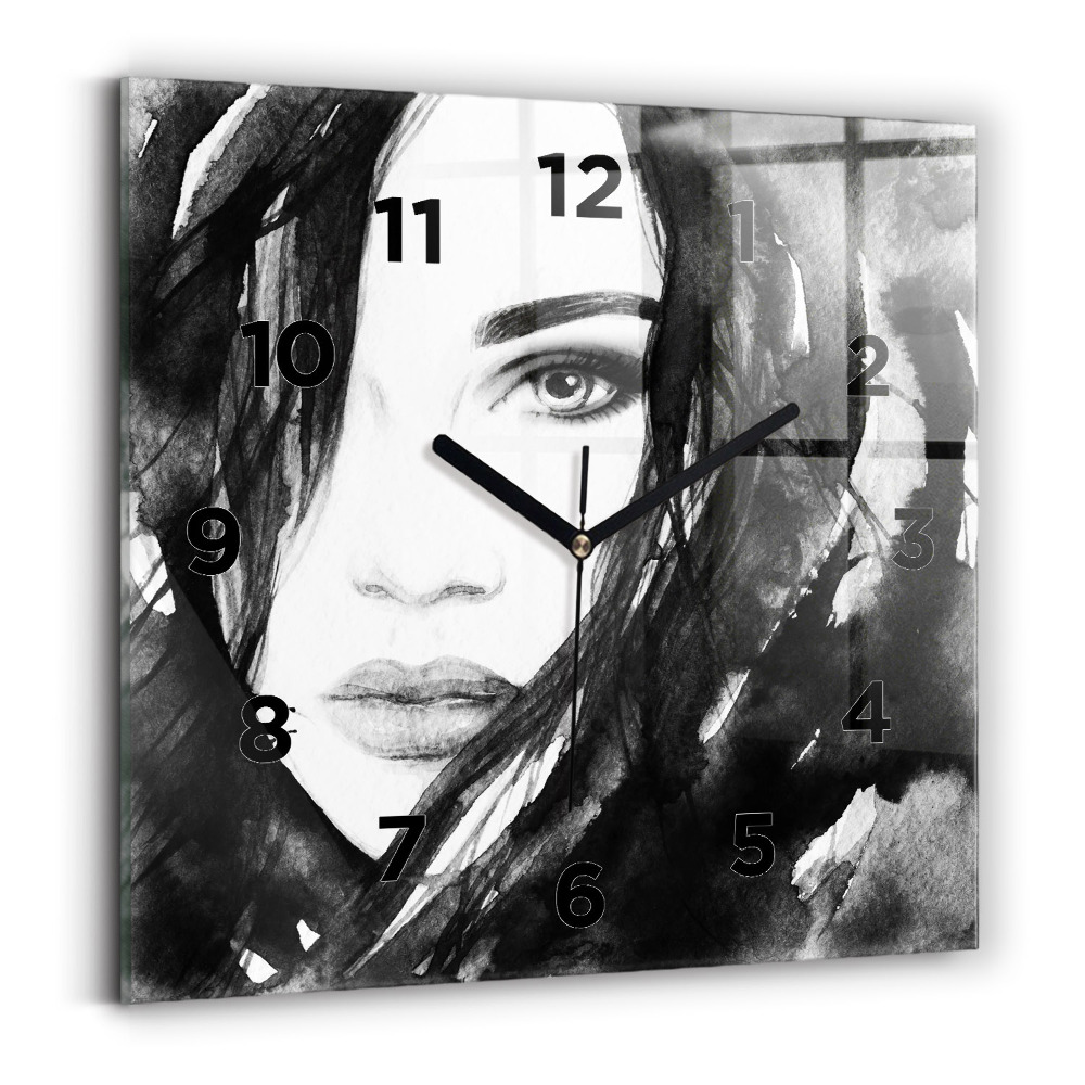 Horloge carrée en verre Portrait d'une femme