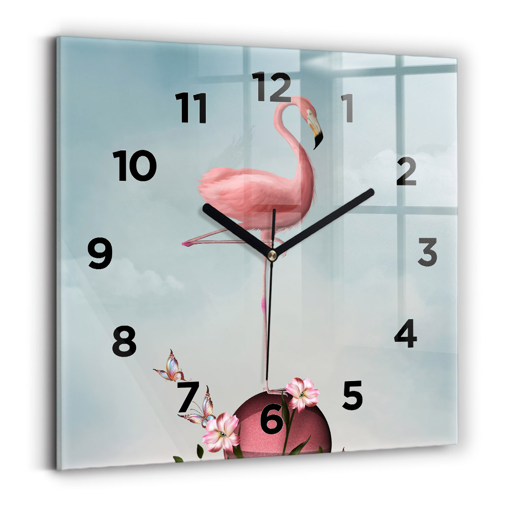 Pendule carrée en verre Flamant surréaliste