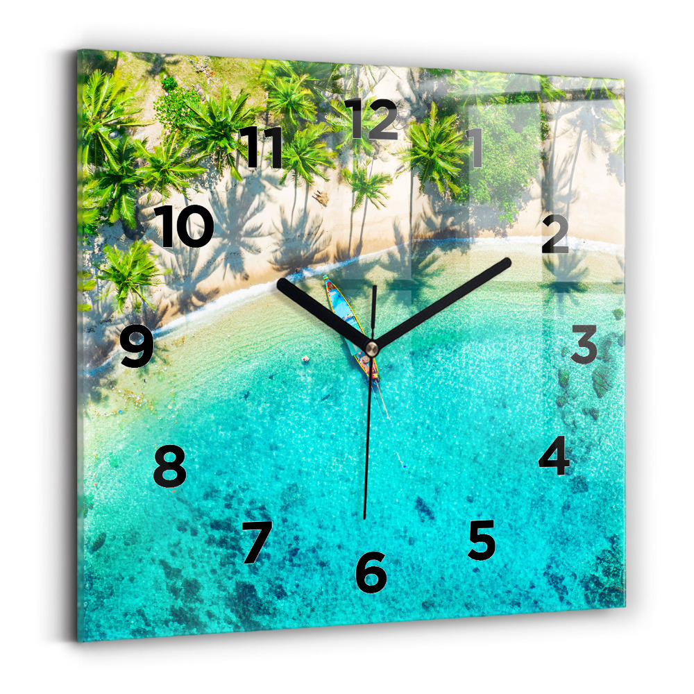 Pendule carrée en verre Plage tropicale de Koh Tao