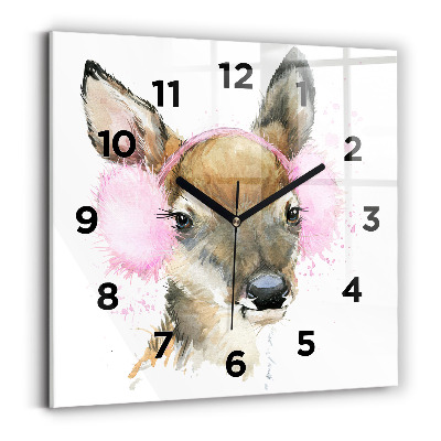 Horloge carrée en verre Cerf de la forêt