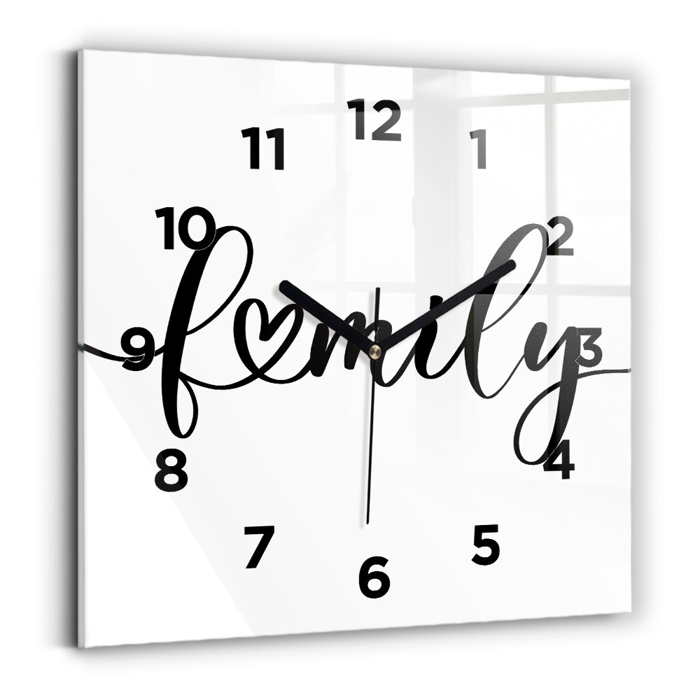 Horloge carrée en verre Inscription familiale et cœur