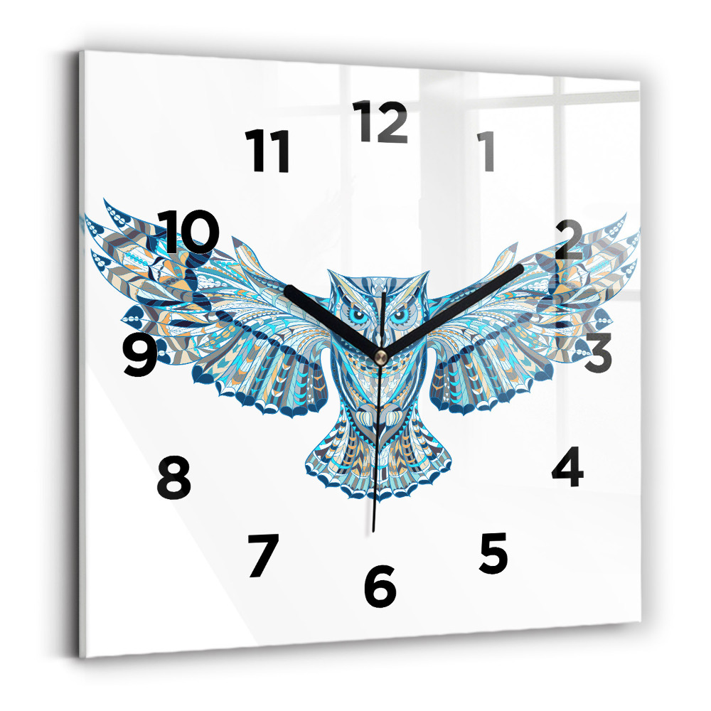 Pendule carrée en verre Hibou en vol