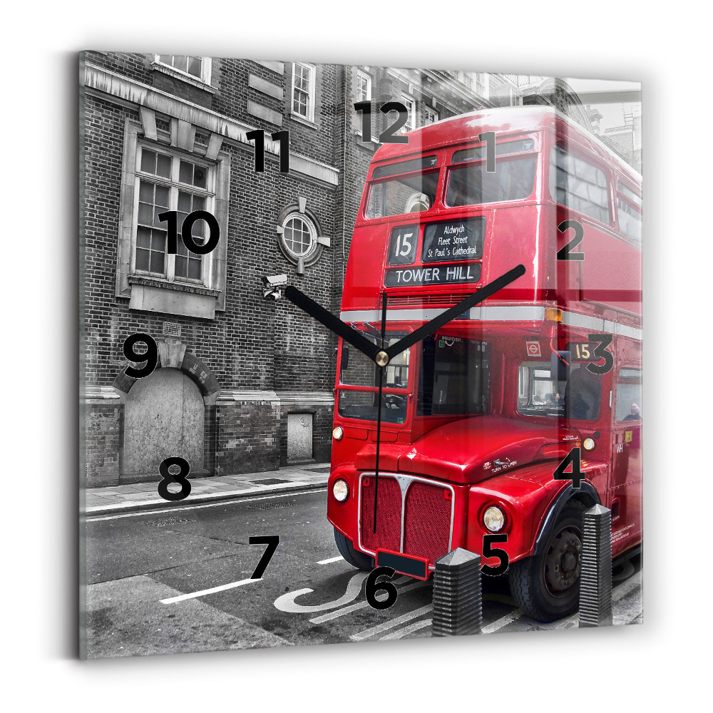 Pendule carrée en verre Bus rouge à impériale