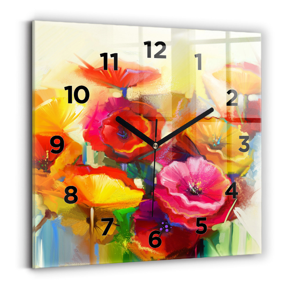 Horloge carrée en verre Coquelicots colorés