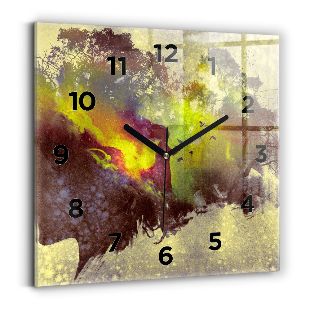 Horloge carrée en verre Femme dans la forêt