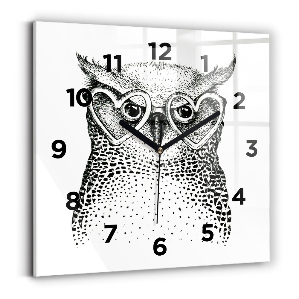 Horloge murale carrée Hibou dessiné avec des lunettes