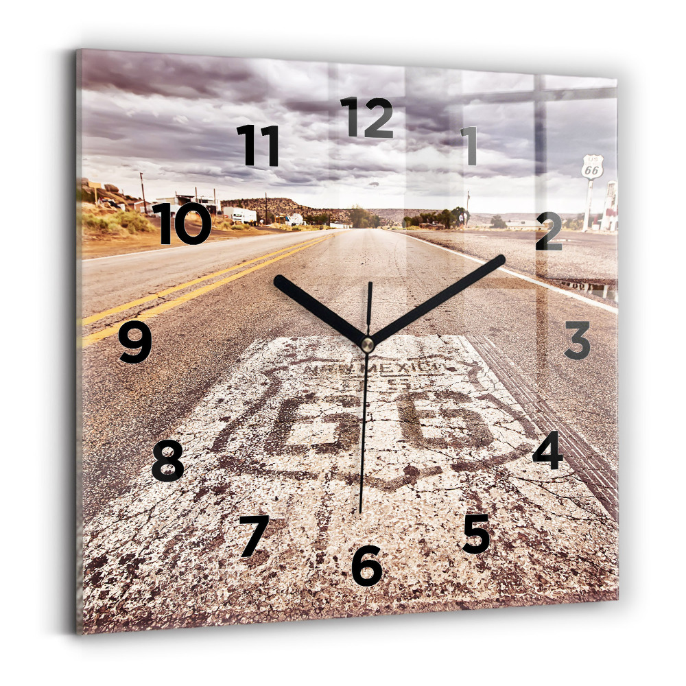 Horloge carrée en verre Route 66 USA