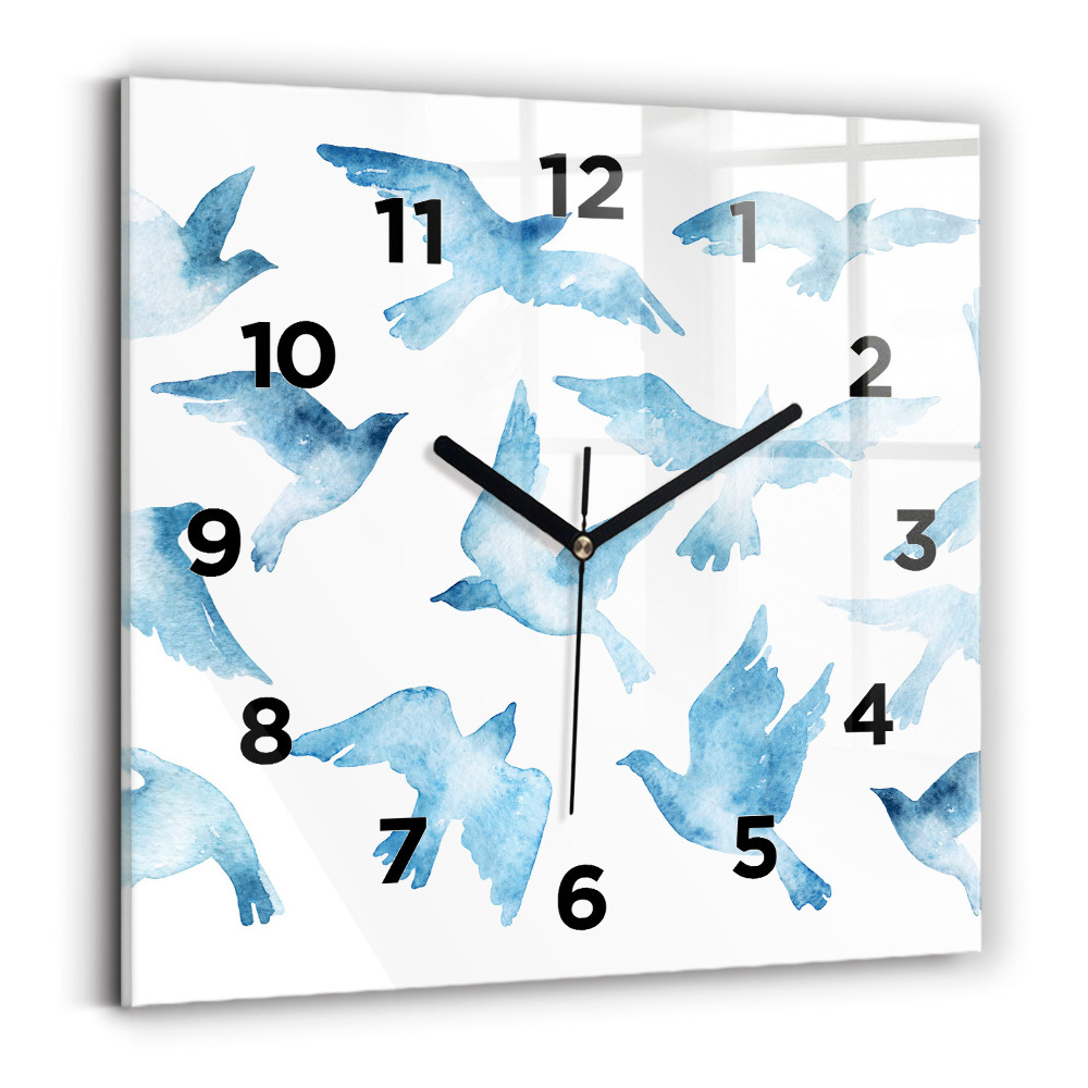 Horloge carrée en verre Oiseaux bleus en vol