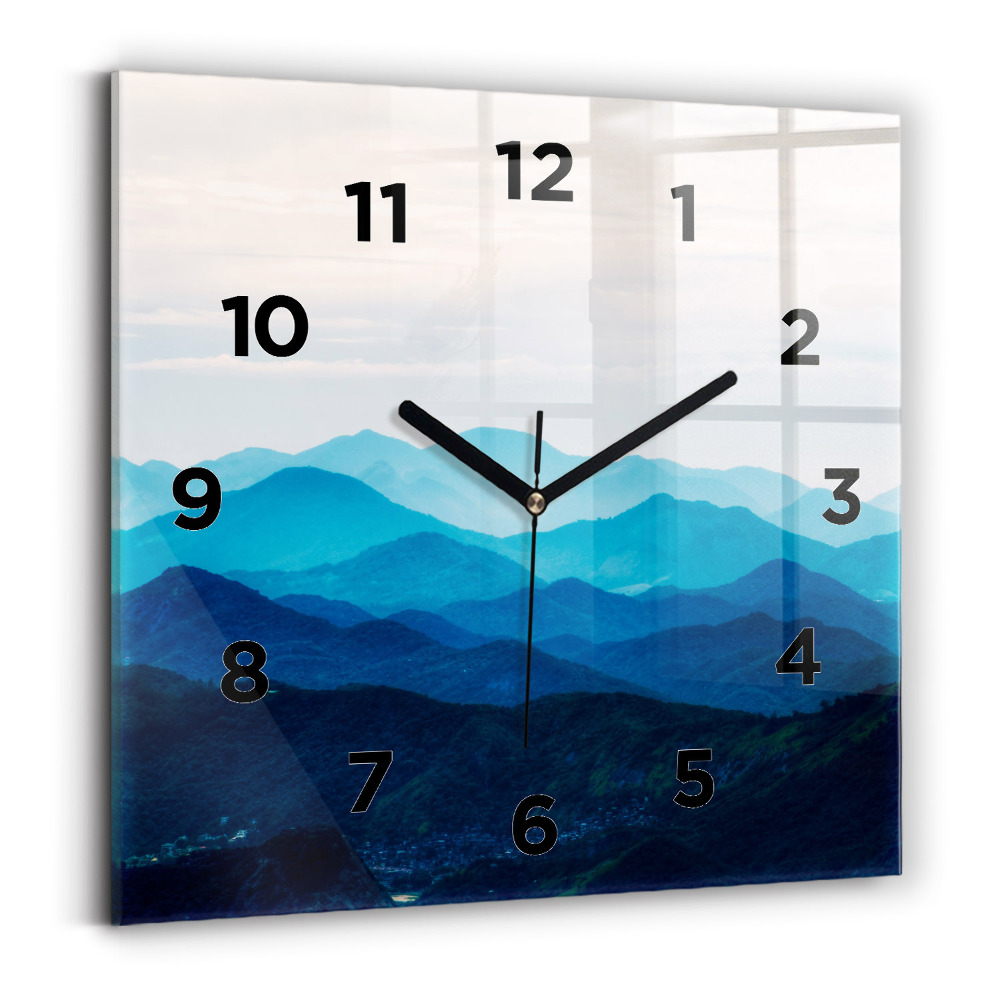 Horloge carrée en verre Montagne en aquarelle