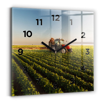 Pendule carrée en verre Tracteur dans un champ agricole