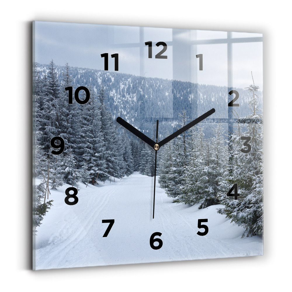 Horloge carrée en verre Montagnes géantes de Bohême en hiver