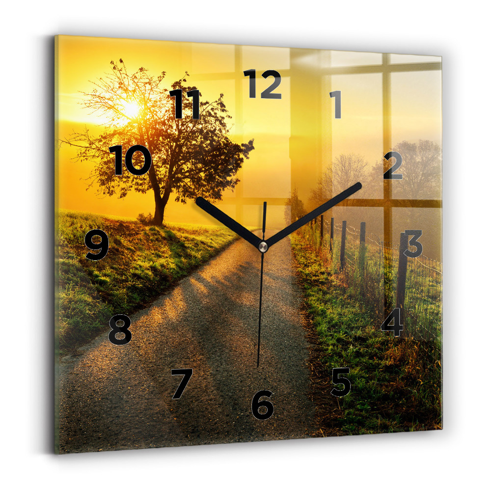 Pendule carrée en verre Brume au lever du soleil