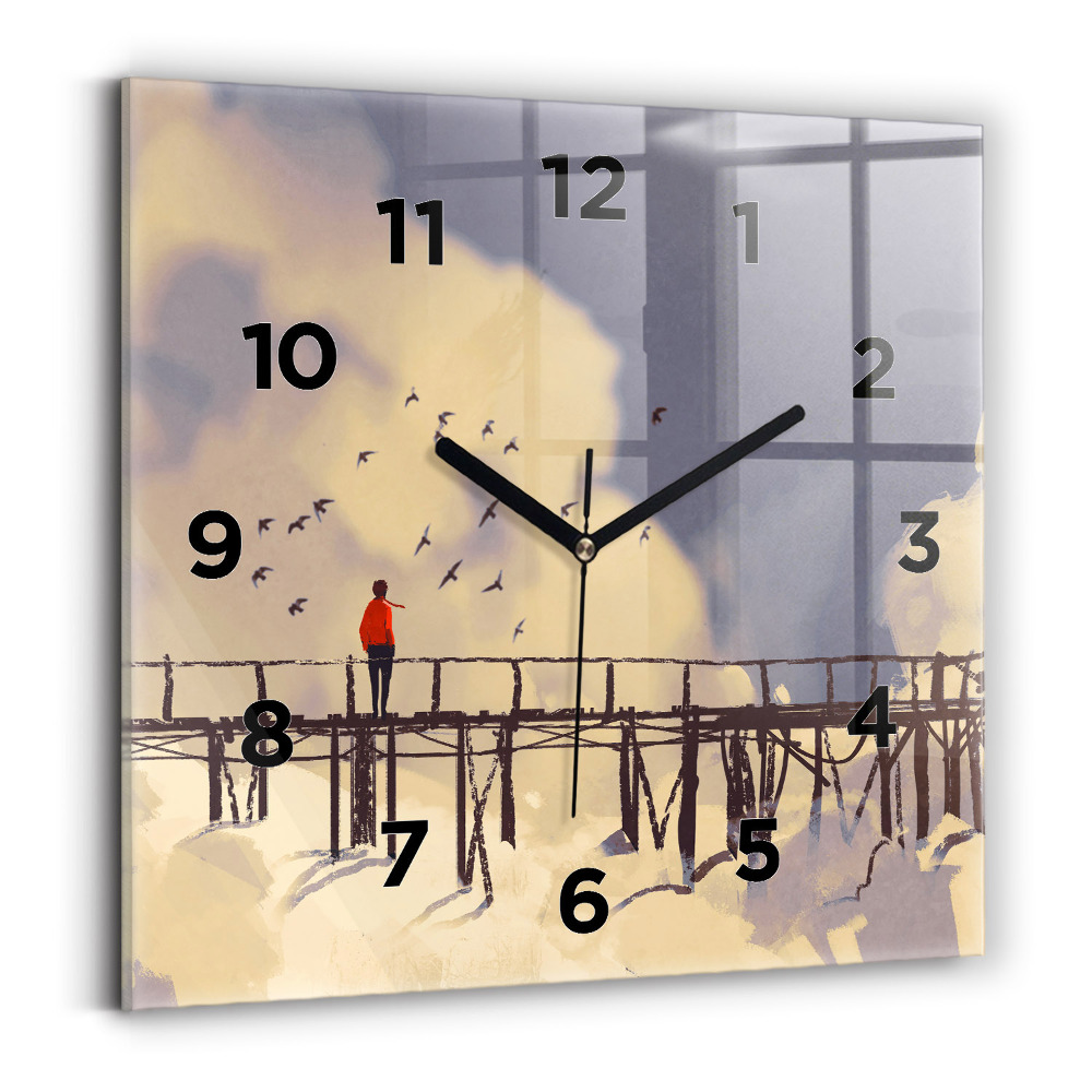 Horloge murale carrée Homme sur un vieux pont