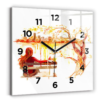 Horloge carrée en verre Paysage d'automne