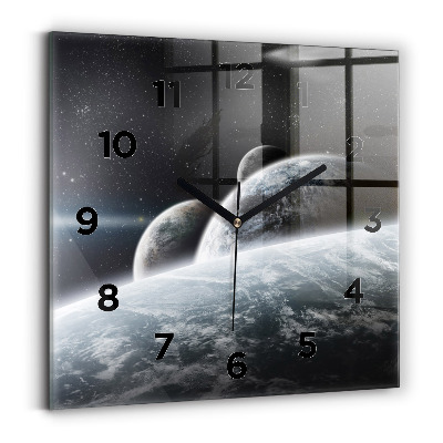 Pendule carrée en verre Cosmos et planètes