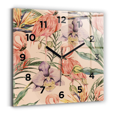 Pendule carrée en verre Feuilles de palmier tropicales