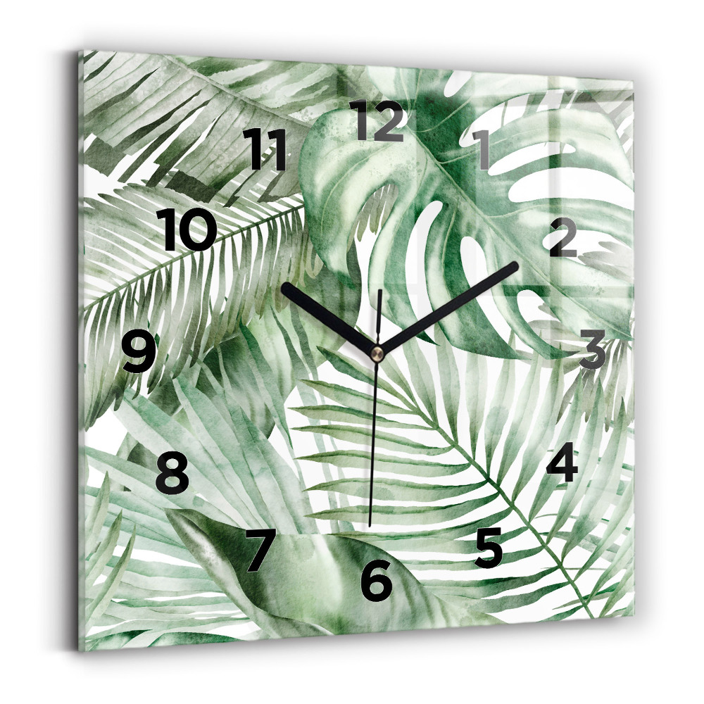 Horloge carrée en verre Feuilles de plantes peintes
