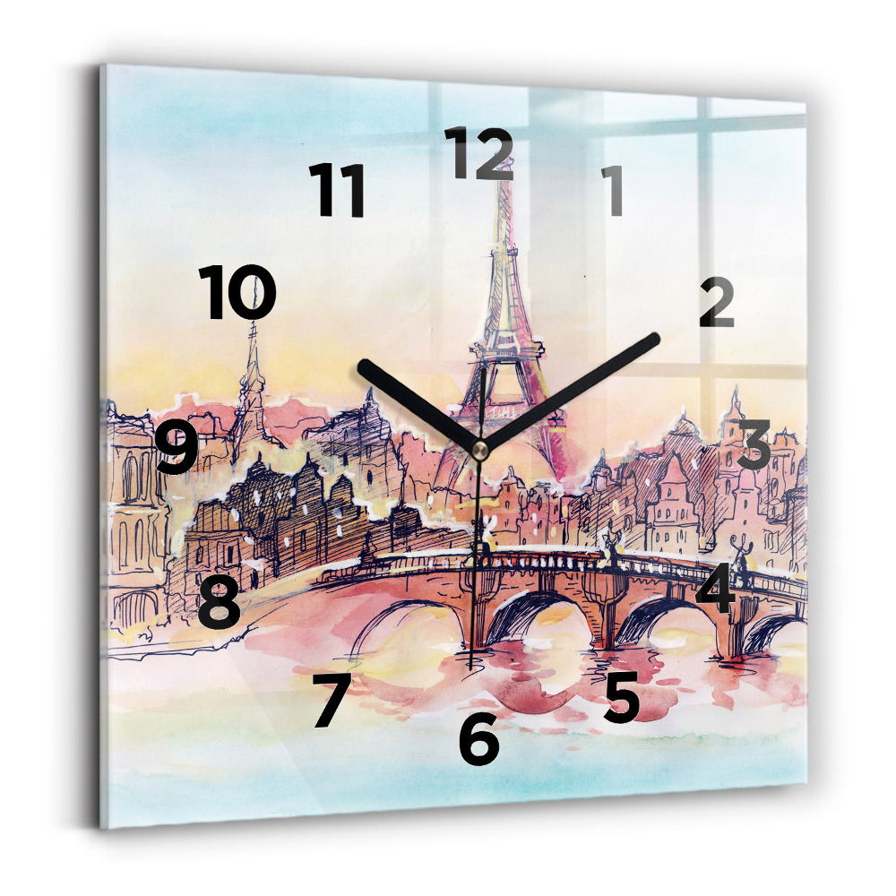 Horloge carrée en verre Paysage peint de Paris