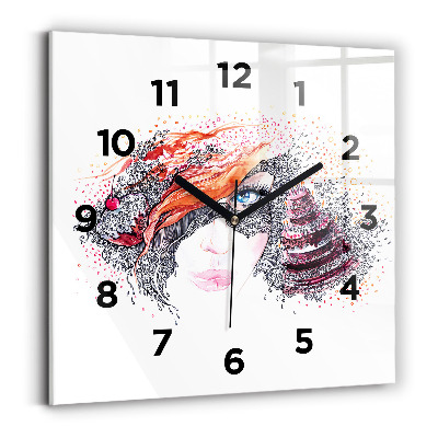 Horloge murale carrée Femme douce avec un gâteau