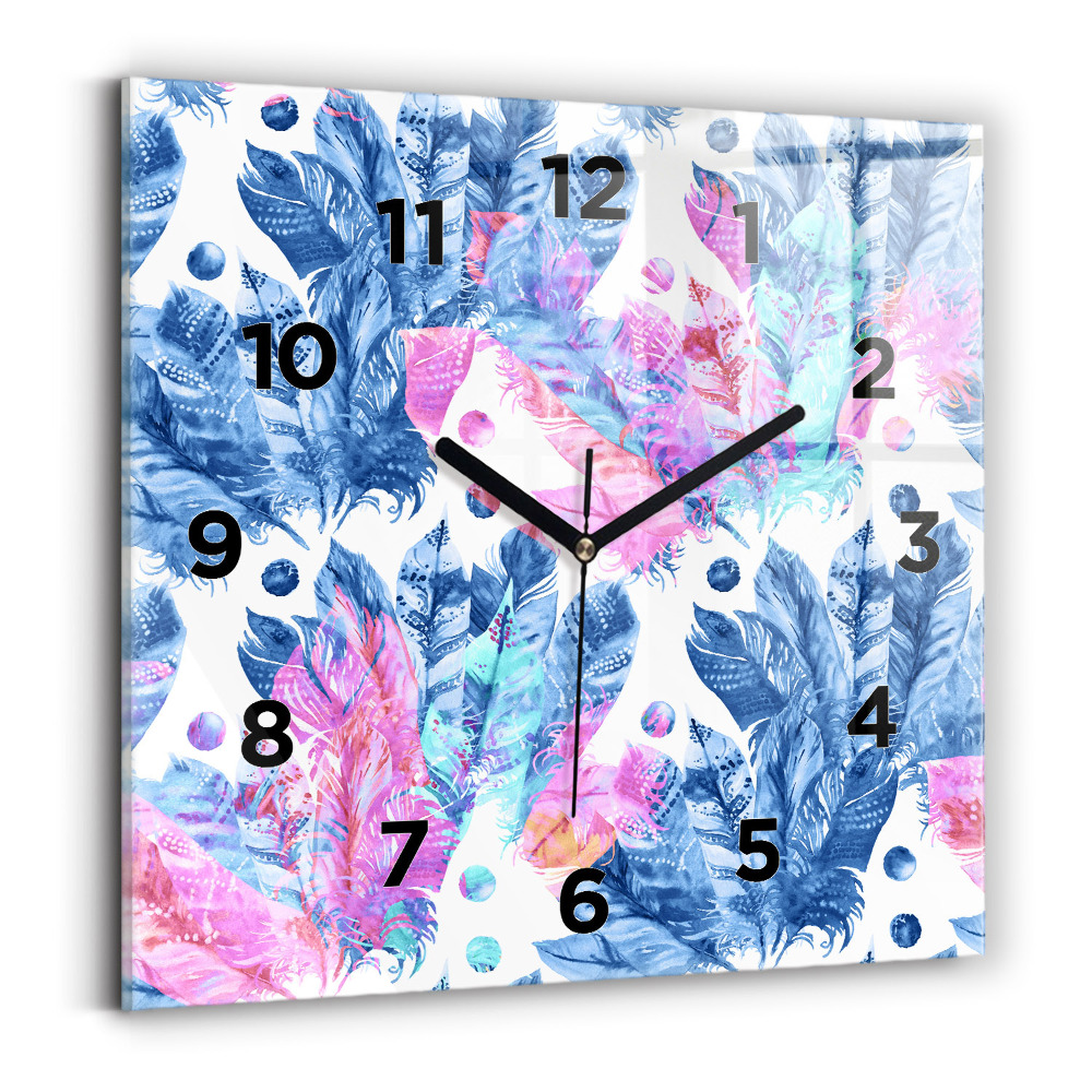 Horloge murale carrée Plumes colorées