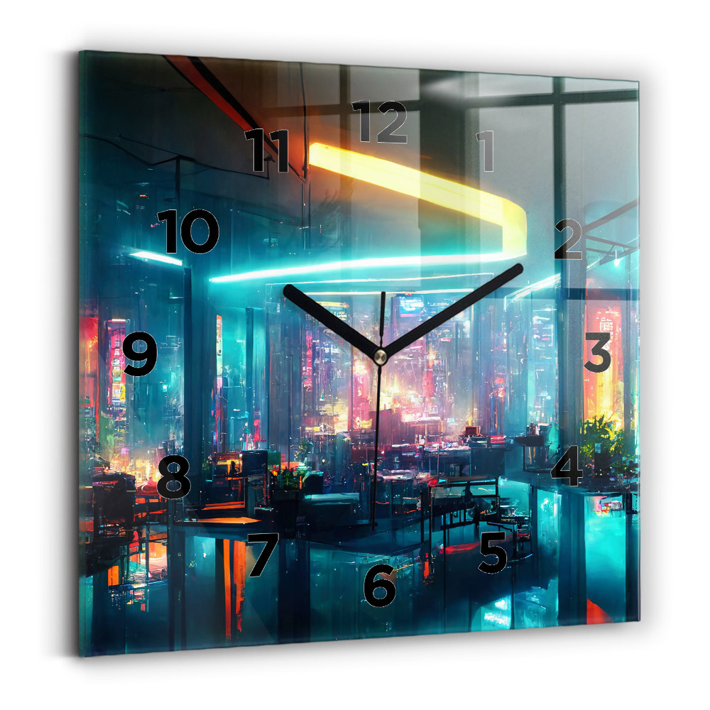 Horloge carrée en verre Ville de style cyberpunk